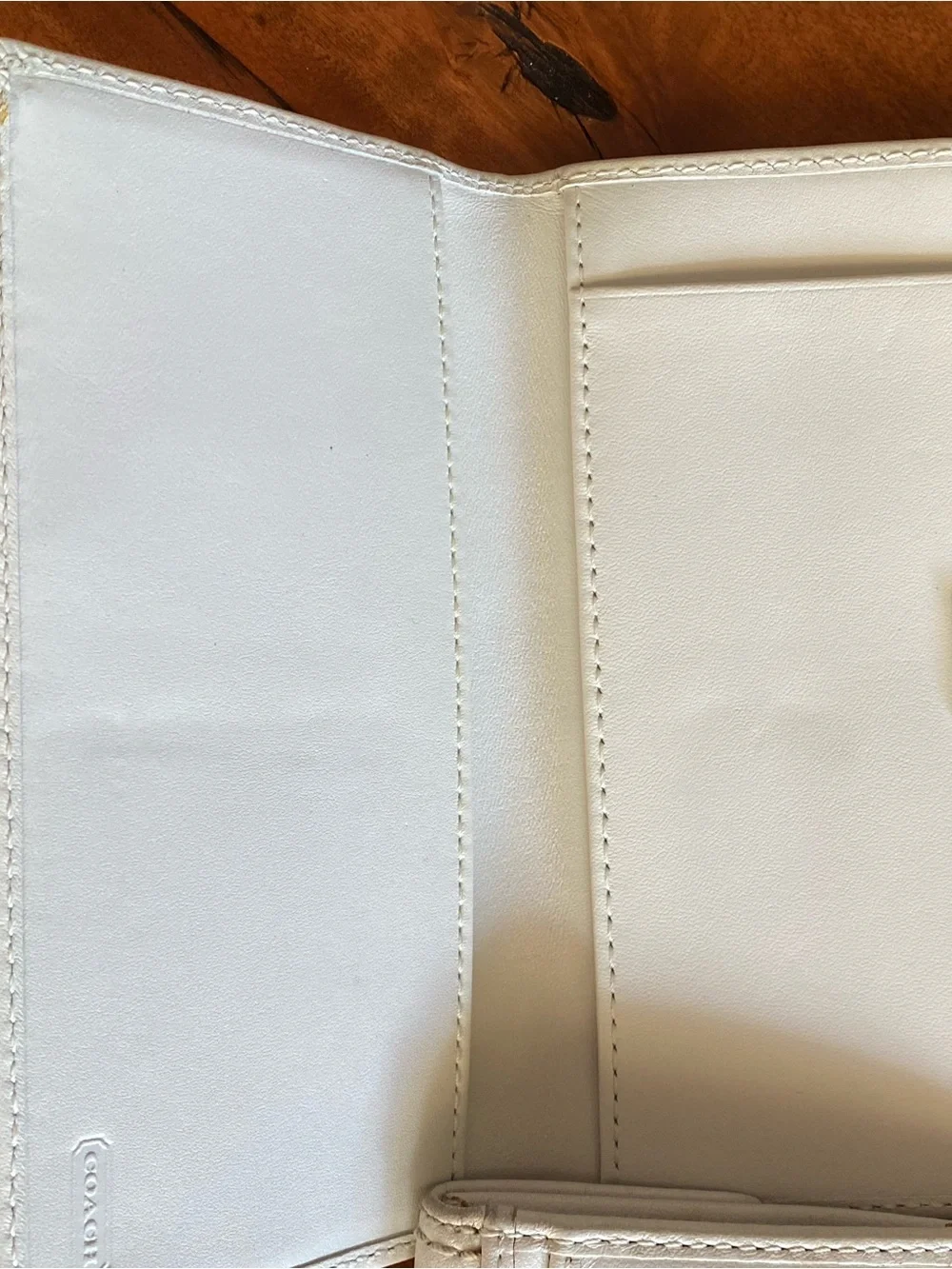Vintage Coach White Leather Turnlock Wallet with Checkbook Holder